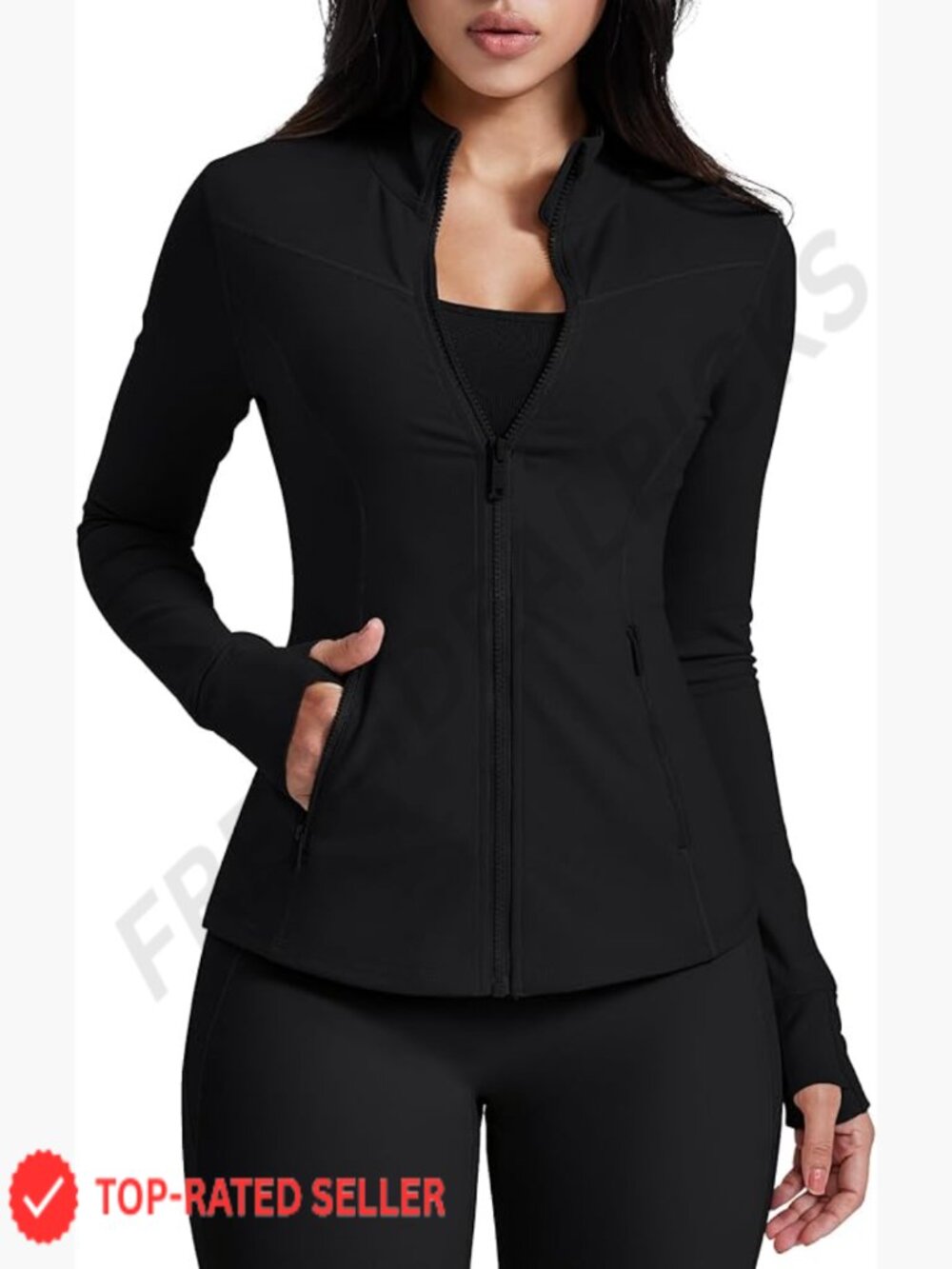 Lightweight Zip Up Track Jacket Athletic Workout Gym Tops with Thumb Holes